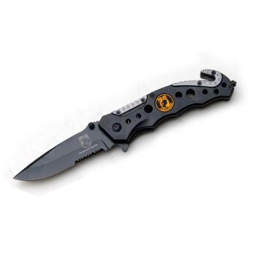 " P.O.W " Rescue Style Action Assist Knife 4.5" Black